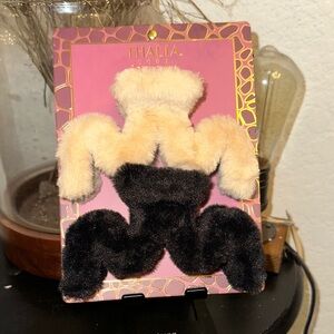Thalia Sodi Plush Hair Clips in Black and Tan
